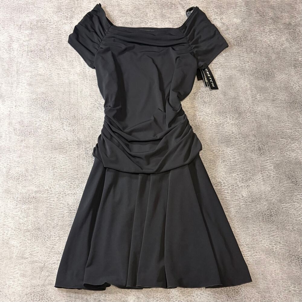 NWT Vintage Black Ruched Midi Dress